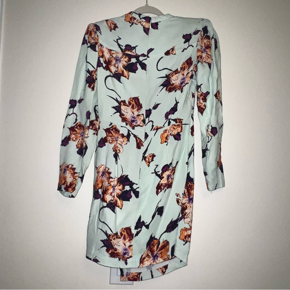 A.L.C. Mint Jane Long Sleeve Side Ruched Mini Dress Floral Green Women's Size 6 - Picture 3 of 16